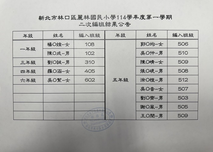 公告本校114學年度第一學期二次編班結果公告(註冊組)圖片